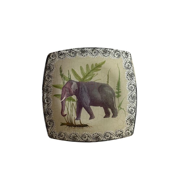 Vintage Pell Mell Palm Beach Elephant Decoupage Plate | Safari Botanical Decor - Picture 4 of 5